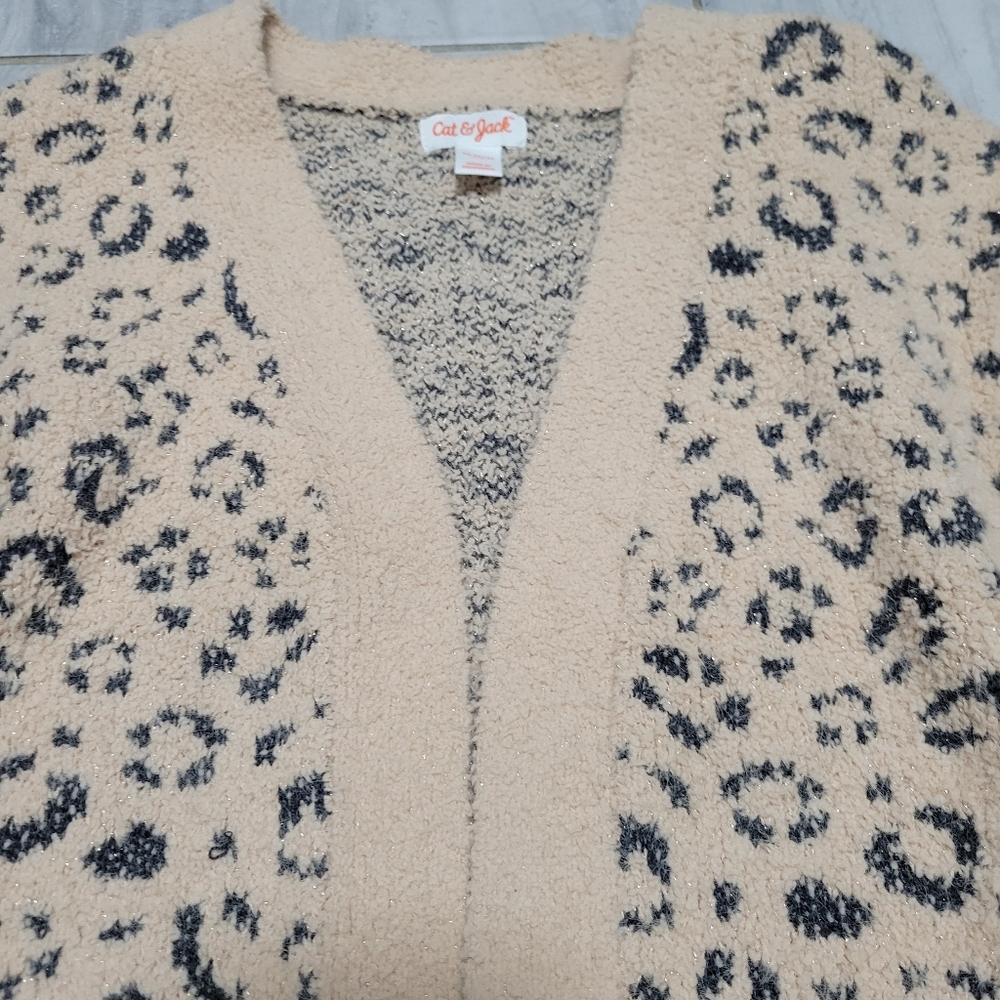 Cat & Jack Kid's Animal/PR6GY7  Cream Leopard Open Front Sweater Size XS - Picture 5 of 16